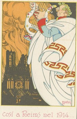 Carte postale, « Cosi a Reims nel 1914, R. Ventura » 