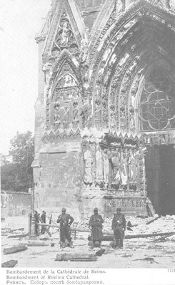 Carte postale, « Bombardement de la cathédrale de Reims » 