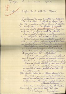 Lettre du 10 mars 1918 de monsieur Rondeau-Derigny expliquant sa situation de réfugié en Espagne et son désir de retour à Reims