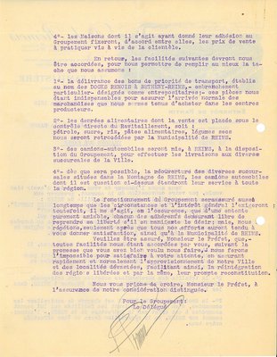 Lettre du groupement des Docks rémois - le Familistère remerciant le maire pour l’organisation d’un consortium pour approvisionner les magasins d’alimentation à succursales rémois pour le ravitaillement de la population, 18 novembre 1918 
