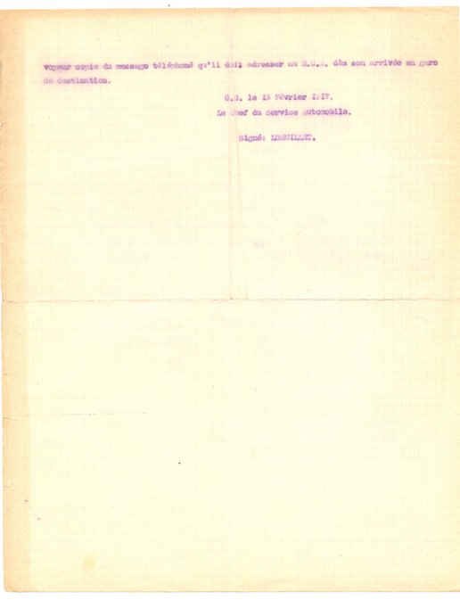 Lettre du chef du service automobile de la Ve Armée relative au transport du patrimoine écrit aux Archives nationales, 13 février 1917 