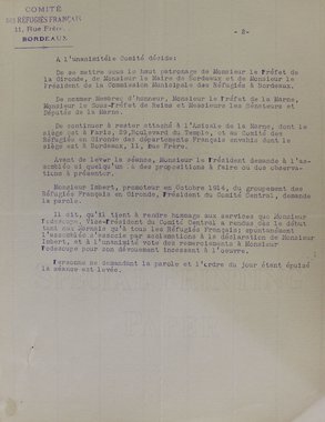 Constitution du Comité des réfugiés de la Marne en Gironde, 23 mai 1915