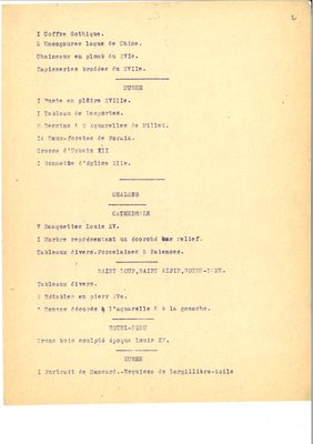 Liste approximative des objets d’art sauvés du département de la Marne à exposer au Petit palais