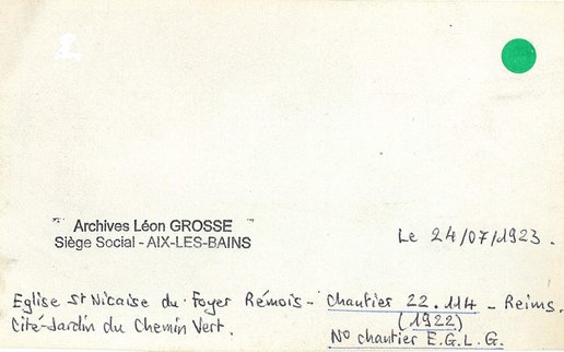 Carte postale de l’église Saint-Nicaise de la cité-jardin du Chemin-Vert inaugurée le 8 juin 1924