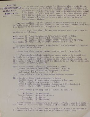 Constitution du Comité des réfugiés de la Marne en Gironde, 23 mai 1915 