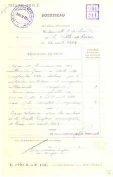 Bordereau de versement des pièces comptables concernant le versement de la rançon rémoise auprès des autorités allemandes 
