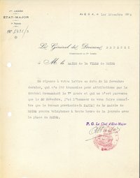 Lettre de l’état-major de la 1ère Armée informant le maire que les communications téléphoniques entre Paris et Reims sont rétablies, 1er décembre 1918 