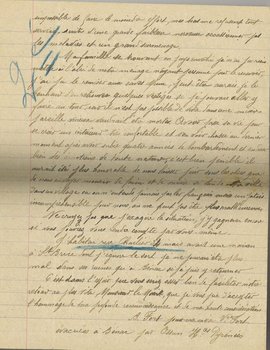 Lettre de madame Fort adressée au maire pour l’informer sur sa situation actuelle de réfugiée et ses conditions de vie difficiles dans la commune de Bénas avec sa mère, 25 février 1919 