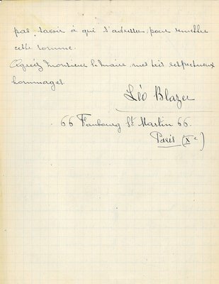 Courrier de don d’un chanteur en faveur de l’édification du monument aux morts, octobre 1922 