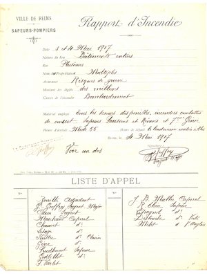 Rapport d’incendie des 3 et 4 mai 1917 