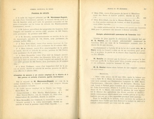 Délibération du 28 décembre 1914 sur l’allocation de secours à un ancien employé de la mairie et à des veuves et enfants d'anciens agents municipaux 