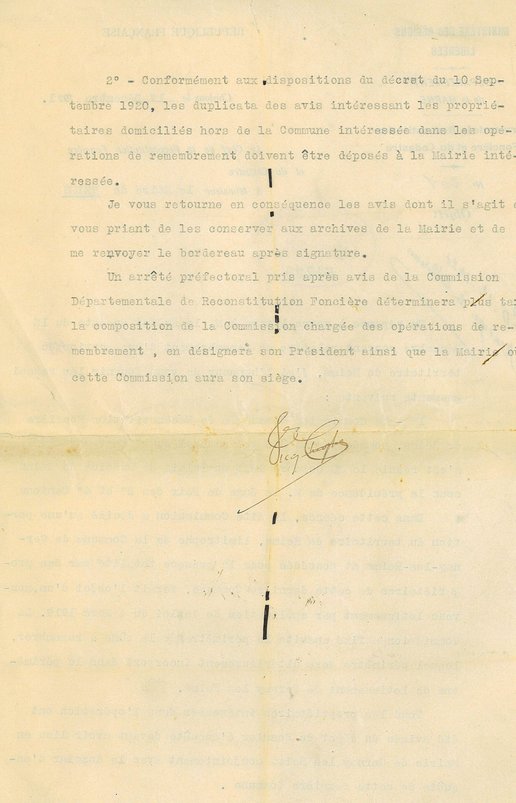 Courrier du service de la reconstitution foncière et du cadastre relatif au remembrement du territoire de Reims, 17 décembre 1921 