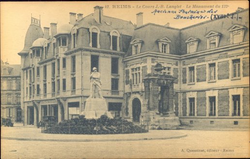 Carte postale « Reims. Le Cours J.B. Langlet. Le monument du 132e » 