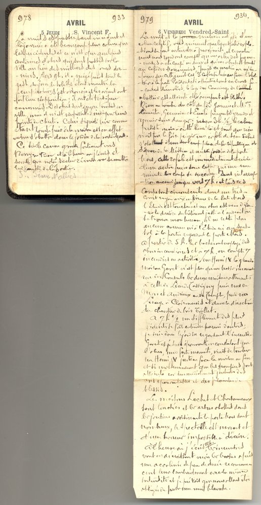 Carnet de César Risbourg, pages des 5 et 6 avril 1917 