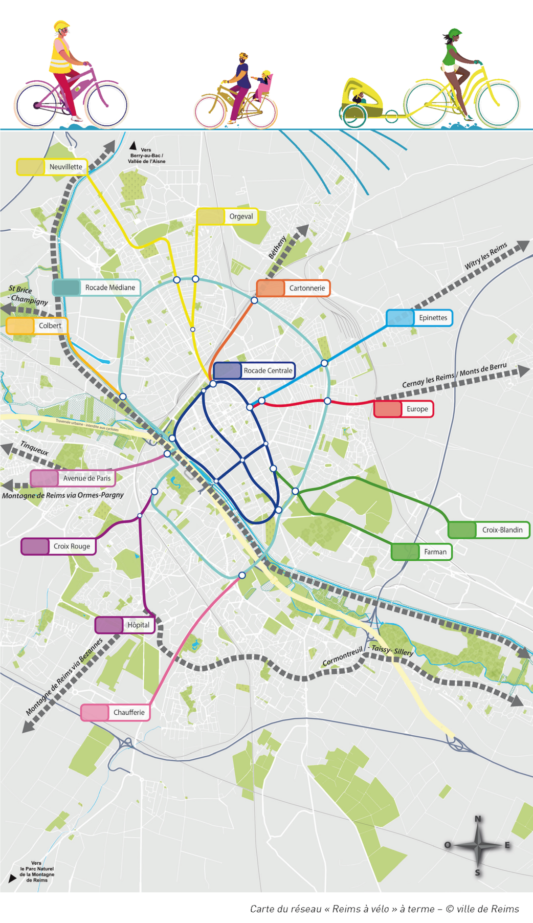 Carte du réseau « Reims à vélo » à terme