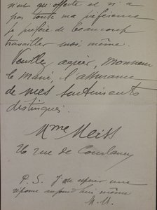 Lettre de Mme Meiss au maire de Reims concernant le manque d’ouvriers boulangers pour maintenir sa boutique ouverte, 6 avril 1917