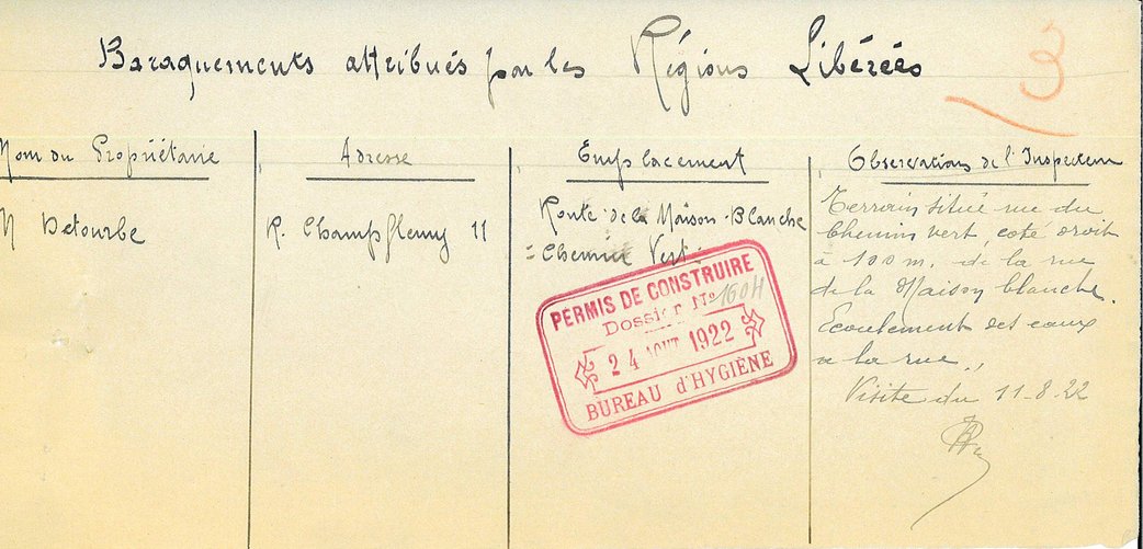 Attribution d’un baraquement à Léon Detourbe, 24 août 1922 