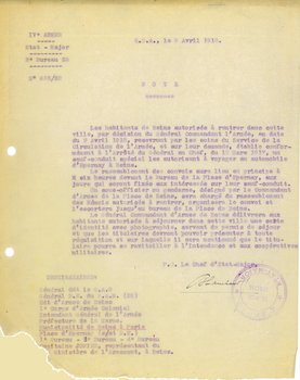 Lettre du chef d’Etat-major de la IVe Armée relative aux modalités de retour des réfugiés à Epernay, 9 avril 1918 