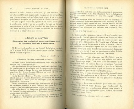 Délibération du 10 octobre 1917 sur les indemnités de nourriture