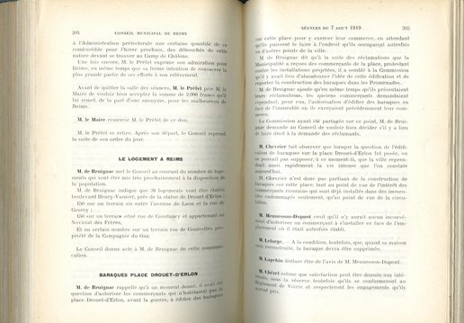 Délibération sur les baraques place Drouet d'Erlon. 