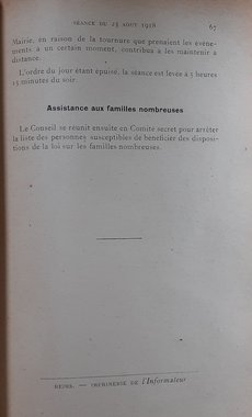 Délibération du conseil municipal règlementant l’installation de tous les services municipaux à Paris, 23 août 1918