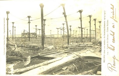 Carte postale "Reims dans ses années de bombardement par les Allemands. Route de Cernay - Usine Holden", 1914-1917 