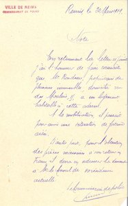 Lettre du 10 mars 1918 de monsieur Rondeau-Derigny expliquant sa situation de réfugié en Espagne et son désir de retour à Reims. 