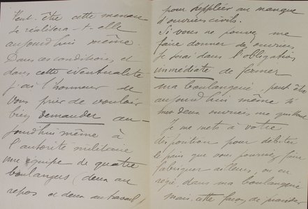 Lettre de Mme Meiss au maire de Reims concernant le manque d’ouvriers boulangers pour maintenir sa boutique ouverte, 6 avril 1917