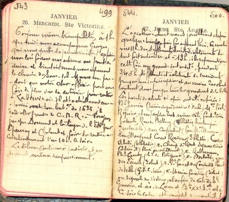 Carnet de César Risbourg, pages des 26 et 27 janvier 1916 