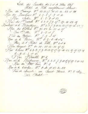 Liste des sinistres des 3 et 4 mai 1917, dont l’incendie hôtel de ville 
