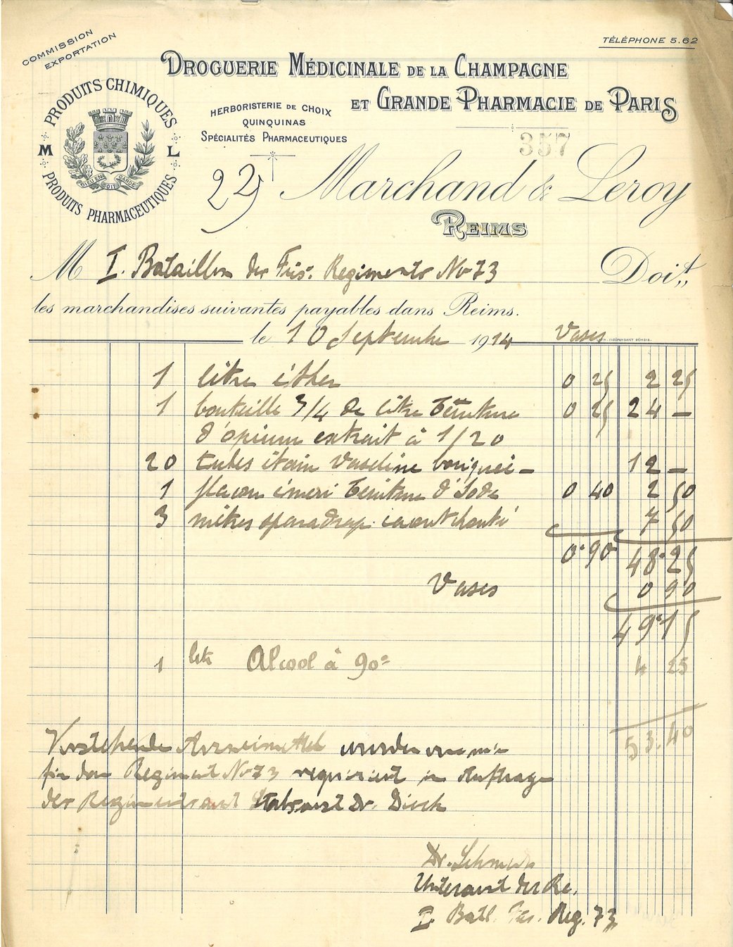 Réquisition allemande auprès de la droguerie Marchand & Leroy