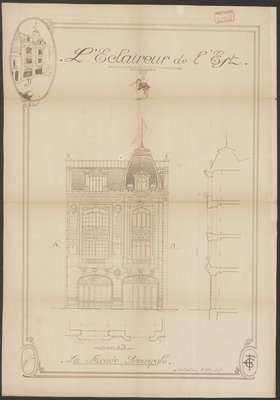 Façade du 91 place d’Erlon abritant le journal L’Éclaireur de l’Est, Emile Fanjat, 1922 