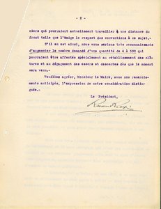 Lettre du Syndicat du commerce des vins de champagne adressée au maire au sujet de la nécessité du retour des ouvriers cavistes et des travaux de déblaiement, 23 octobre 1918