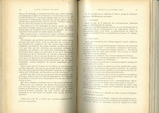 Allocution du maire lors de la première séance du conseil municipal depuis son retour à Reims, 9 novembre 1918 