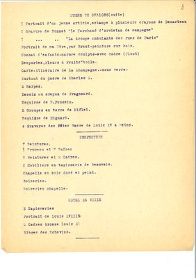 Liste approximative des objets d’art sauvés du département de la Marne à exposer au Petit palais