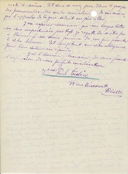 Lettre de madame veuve Paul Leclere interpellant le maire de Reims au sujet des autorisations des baraques rue Buirette, 28 août 1919 