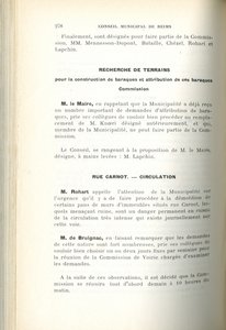 Délibération sur la convocation de la commission chargée de rechercher des terrains pour l’installation de baraquements, 11 septembre 1919