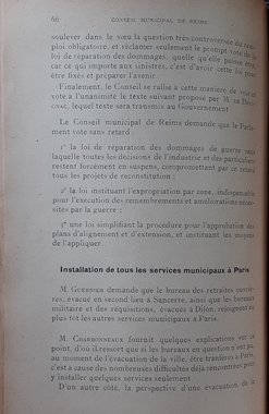 Délibération du conseil municipal règlementant l’installation de tous les services municipaux à Paris, 23 août 1918