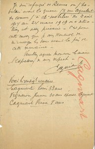 Lettre de Louis Cagniart concernant sa demande de prise en charge de sa famille vers Reims, 28 avril 1919 