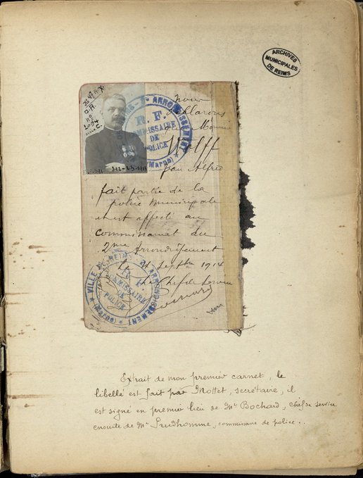 "Mon journal de police", 1ère page du carnet d’Alfred Wolff, 1914