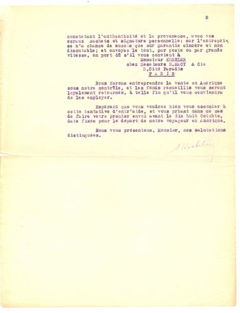 Lettre adressée au maire lui demandant de collecter et authentifier des fragments de la cité afin de les vendre en Amérique, 26 septembre 1919 