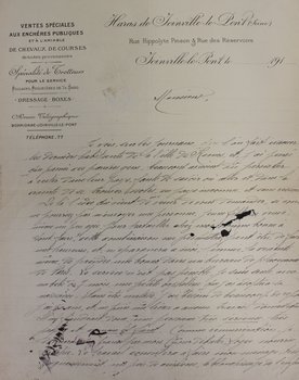 Lettre de Mme Borrionne, proposant d’accueillir une femme pour travailler dans son haras à Joinville-Le-Pont 
