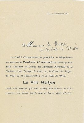 Courrier en provenance de la ville et de la préfecture de Rouen relatif au don pour la construction de maisons ouvrières, octobre-novembre 1921 