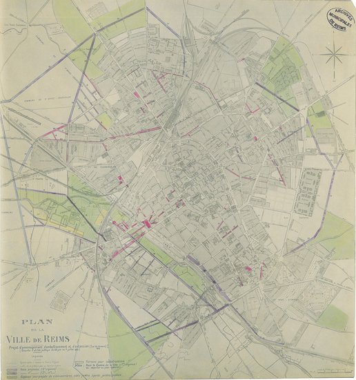 Plan de la ville de Reims, projet d’aménagement, d’embellissement et d’extension, enquête d’utilité publique du 23 juin au 7 juillet 1919 