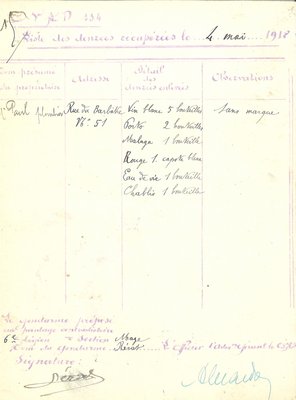 Listes des denrées récupérées les 4 et 7 mai 1918 au 51 et 83 rue du Barbâtre 