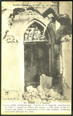 Carte postale, « Bombardement de Reims par les Allemands le 19 septembre 1914 » 