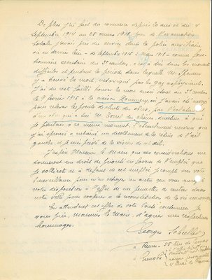 Demande d’emploi de Georges Schuller dans la coopérative qui va être créée à Reims pour ravitailler les rapatriés, 29 octobre 1918 