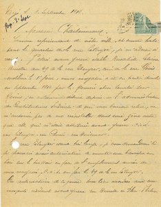 Lettre de monsieur Fortier au maire par laquelle il demande l’obtention d’une baraque rue Libergier devant son ancienne adresse pour rouvrir sa librairie-librairie-buvette, 4 septembre 1919 
