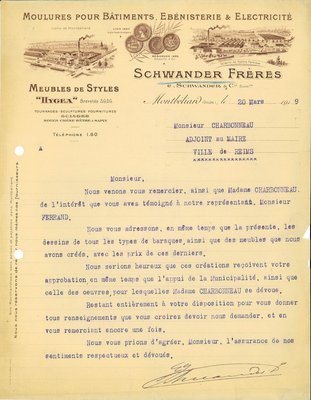 Proposition de baraques et de meubles de la société Schwander Frères, 20 mars1919 