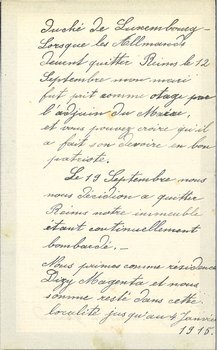 Lettre de madame Hansen, restauratrice rue du Tambour ayant quitté Reims en 1914, expliquant au maire la situation de sa famille et leurs origines luxembourgeoises, 30 décembre 1918 